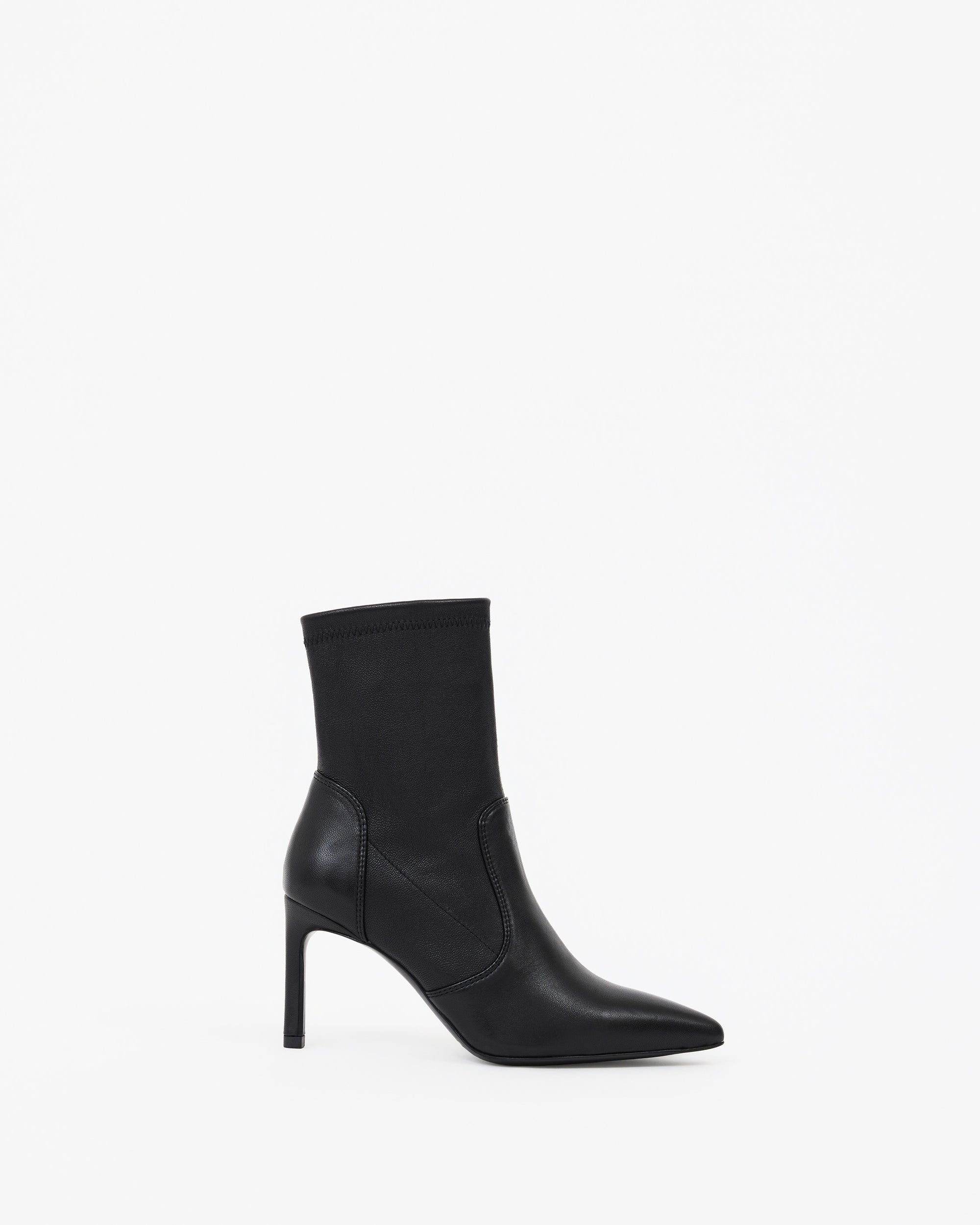Bottines en cuir stretch noir à talon et bout pointu Ophelia Black Calf