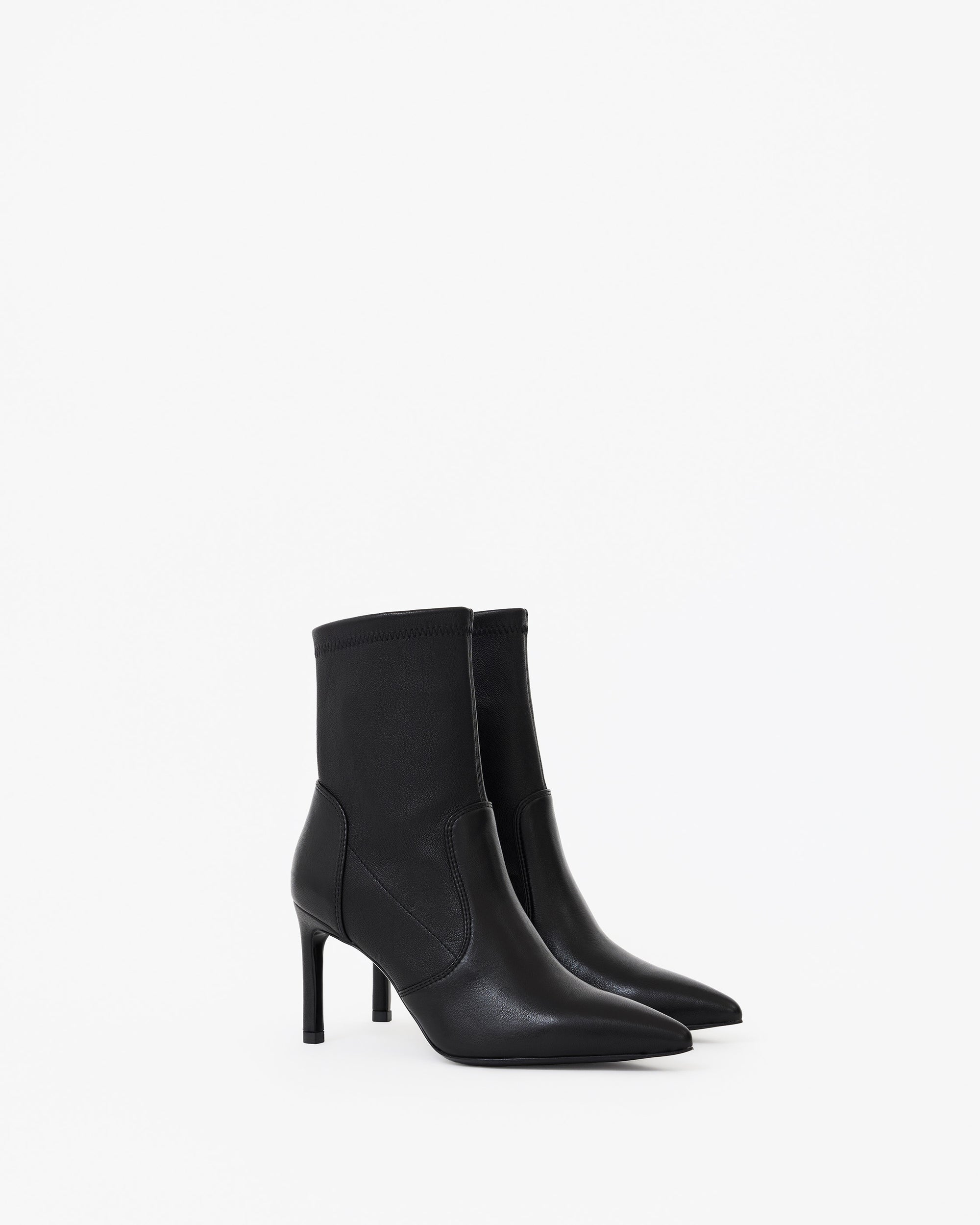 Bottines en cuir stretch noir à talon et bout pointu Ophelia Black Calf