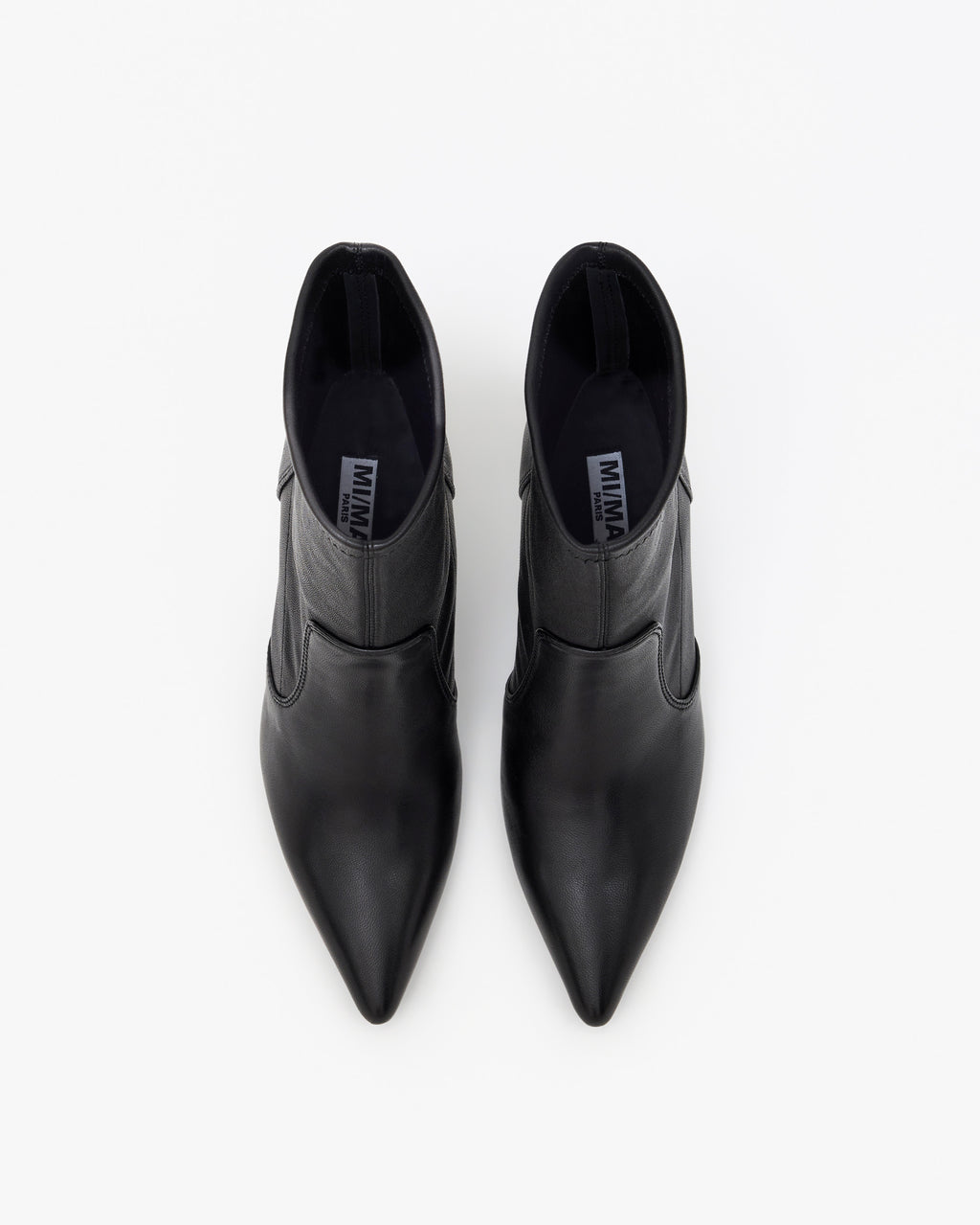 Bottines en cuir stretch noir à talon et bout pointu Ophelia Black Calf