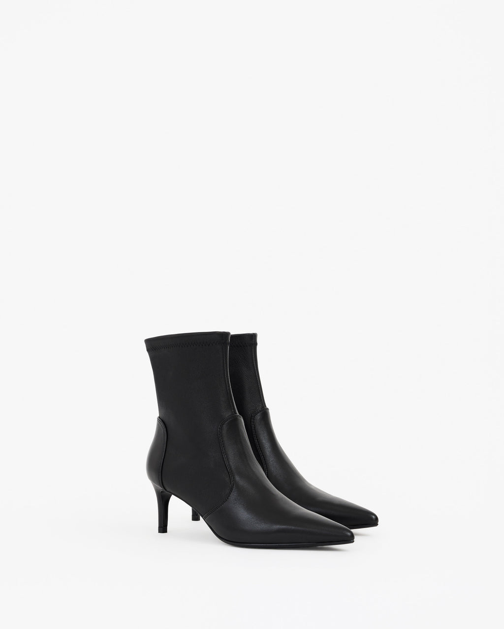Bottines en cuir stretch noir à petit talon et bout pointu Ophelia Low Black Calf