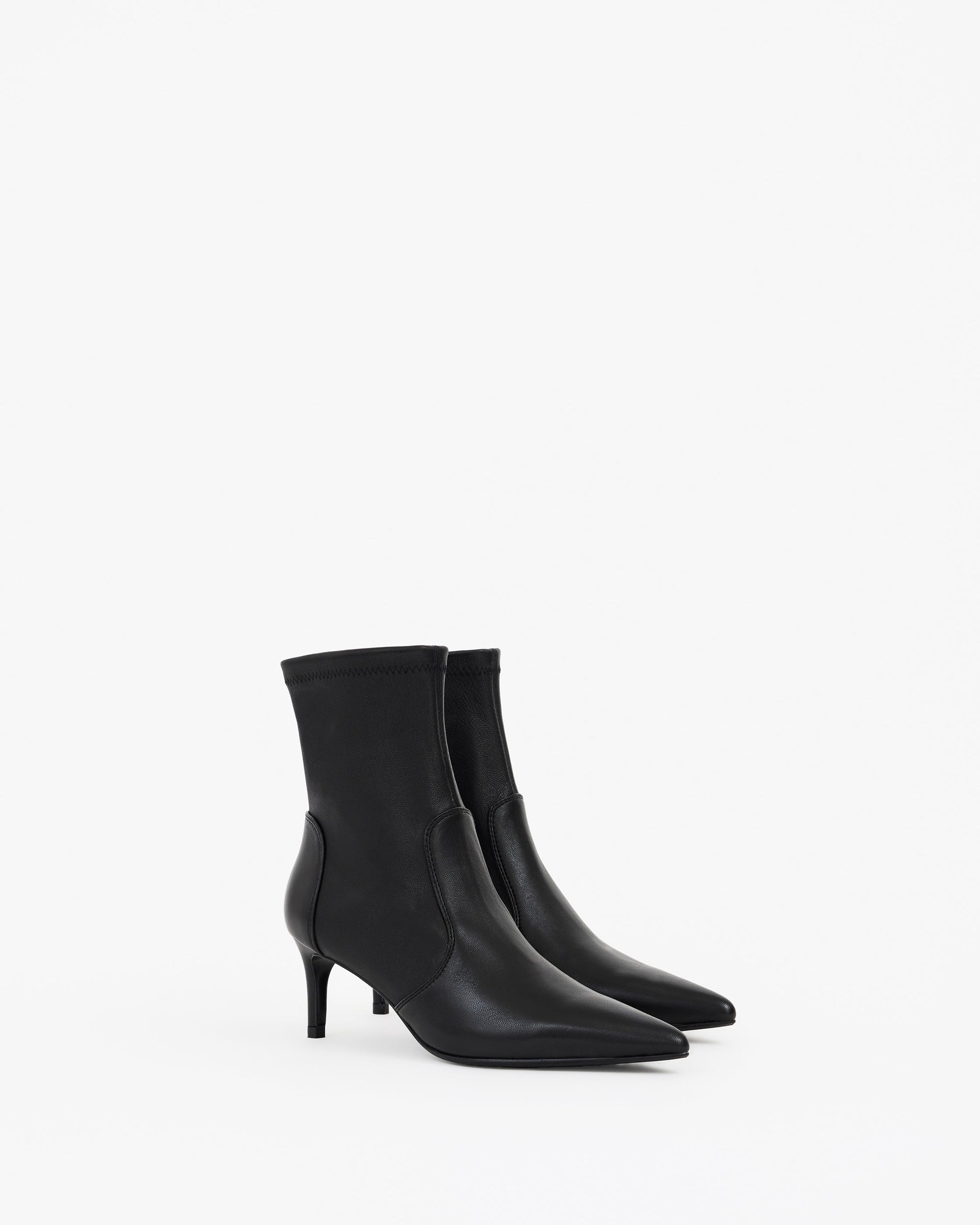 Bottines en cuir stretch noir à petit talon et bout pointu Ophelia Low Black Calf