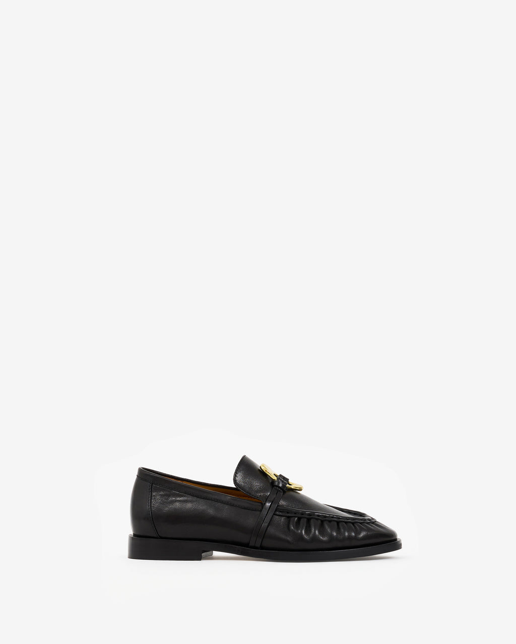 Mocassins plissé en cuir noir à ornement bijou doré Orso Black Melt