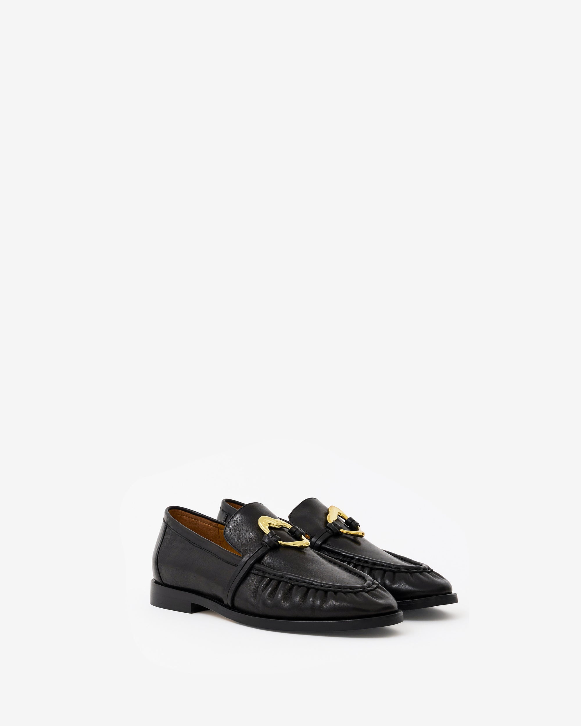 Mocassins plissé en cuir noir à ornement bijou doré Orso Black Melt