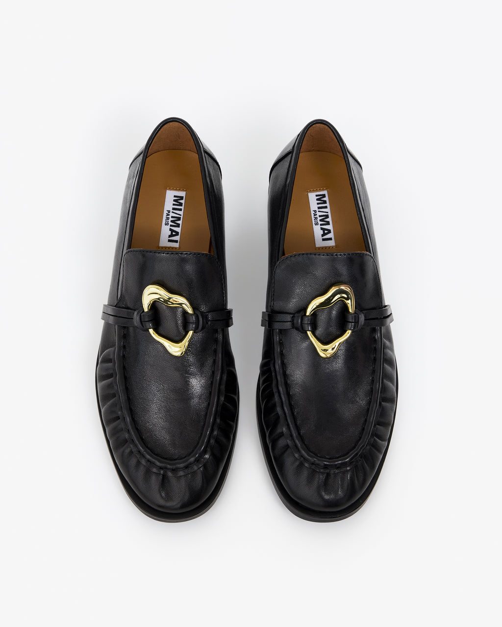 Mocassins plissé en cuir noir à ornement bijou doré Orso Black Melt