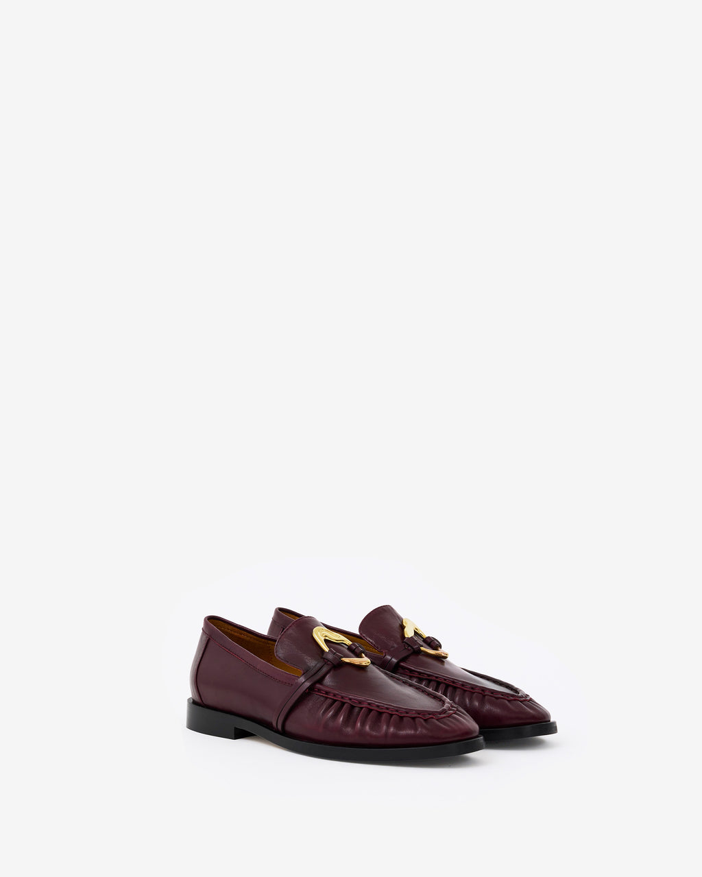Mocassins plissé en cuir bordeaux à ornement bijou doré Orso Burgundy Melt