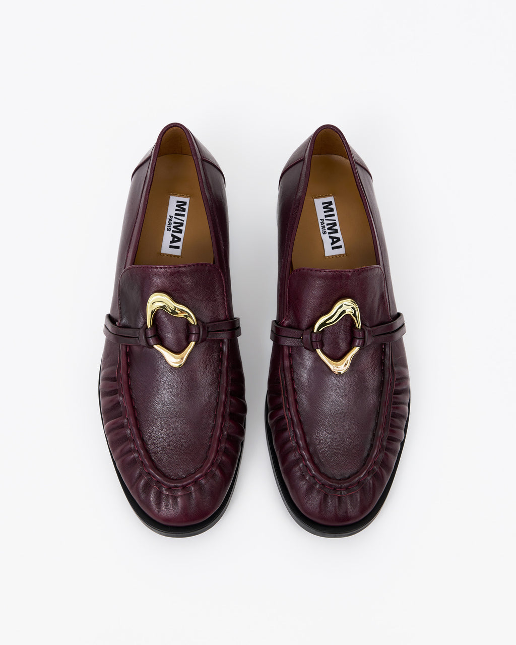 Mocassins plissé en cuir bordeaux à ornement bijou doré Orso Burgundy Melt
