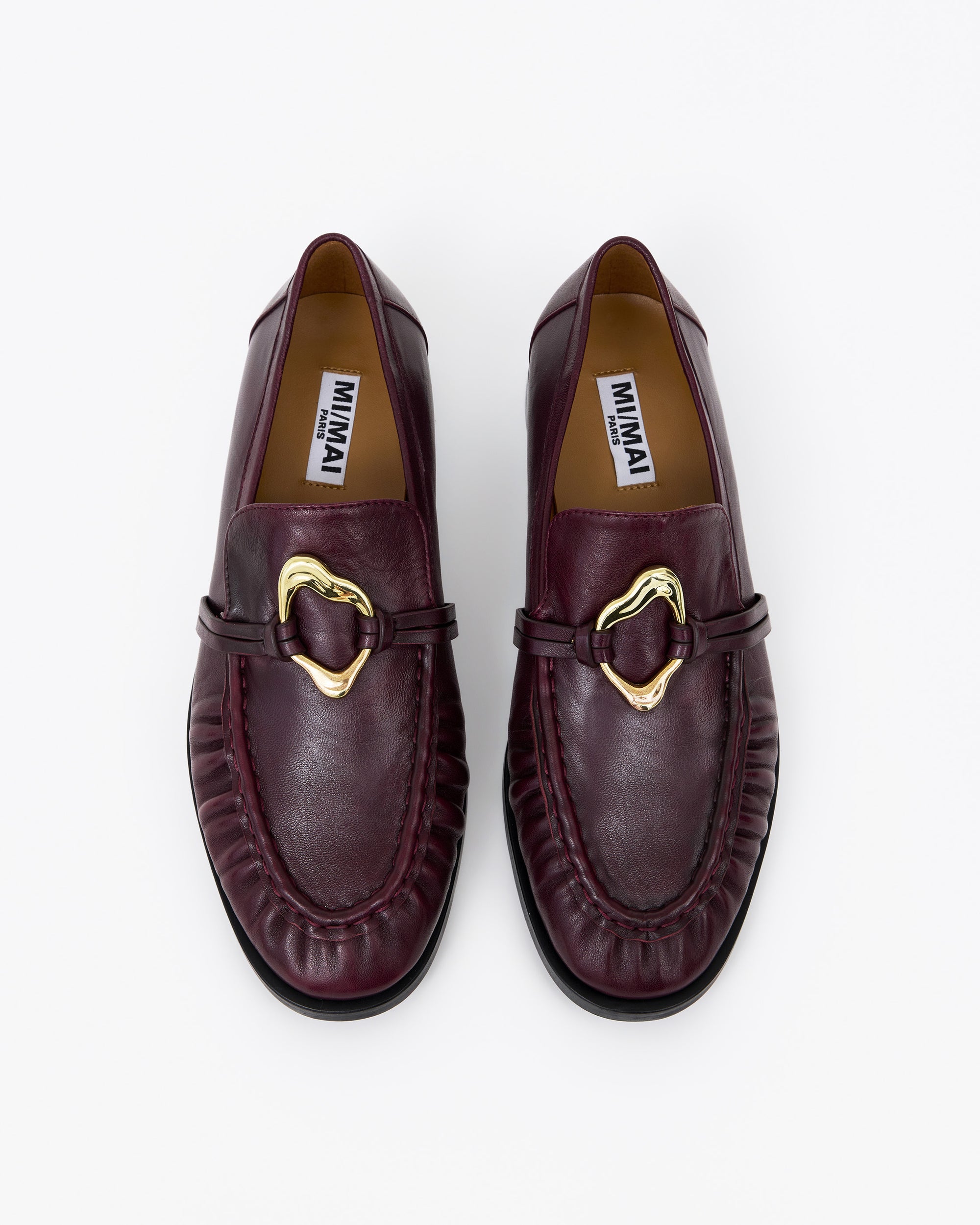 Mocassins plissé en cuir bordeaux à ornement bijou doré Orso Burgundy Melt