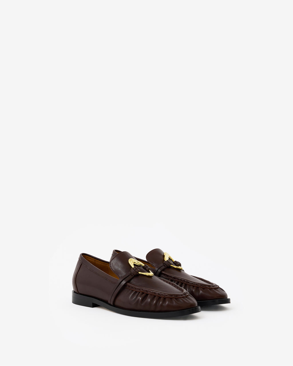 Mocassins plissé en cuir chocolat à ornement bijou doré Orso Chocolate Melt