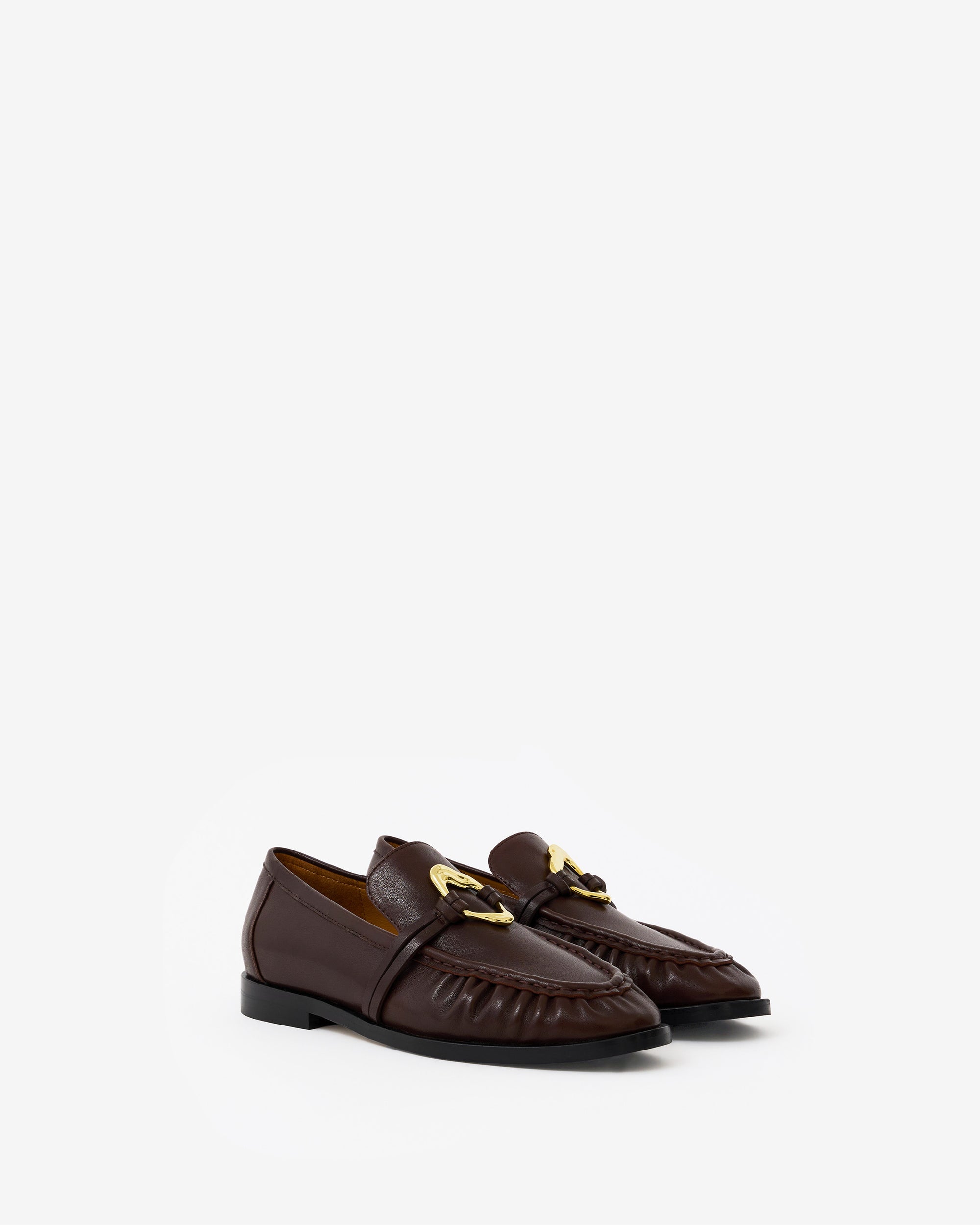 Mocassins plissé en cuir chocolat à ornement bijou doré Orso Chocolate Melt