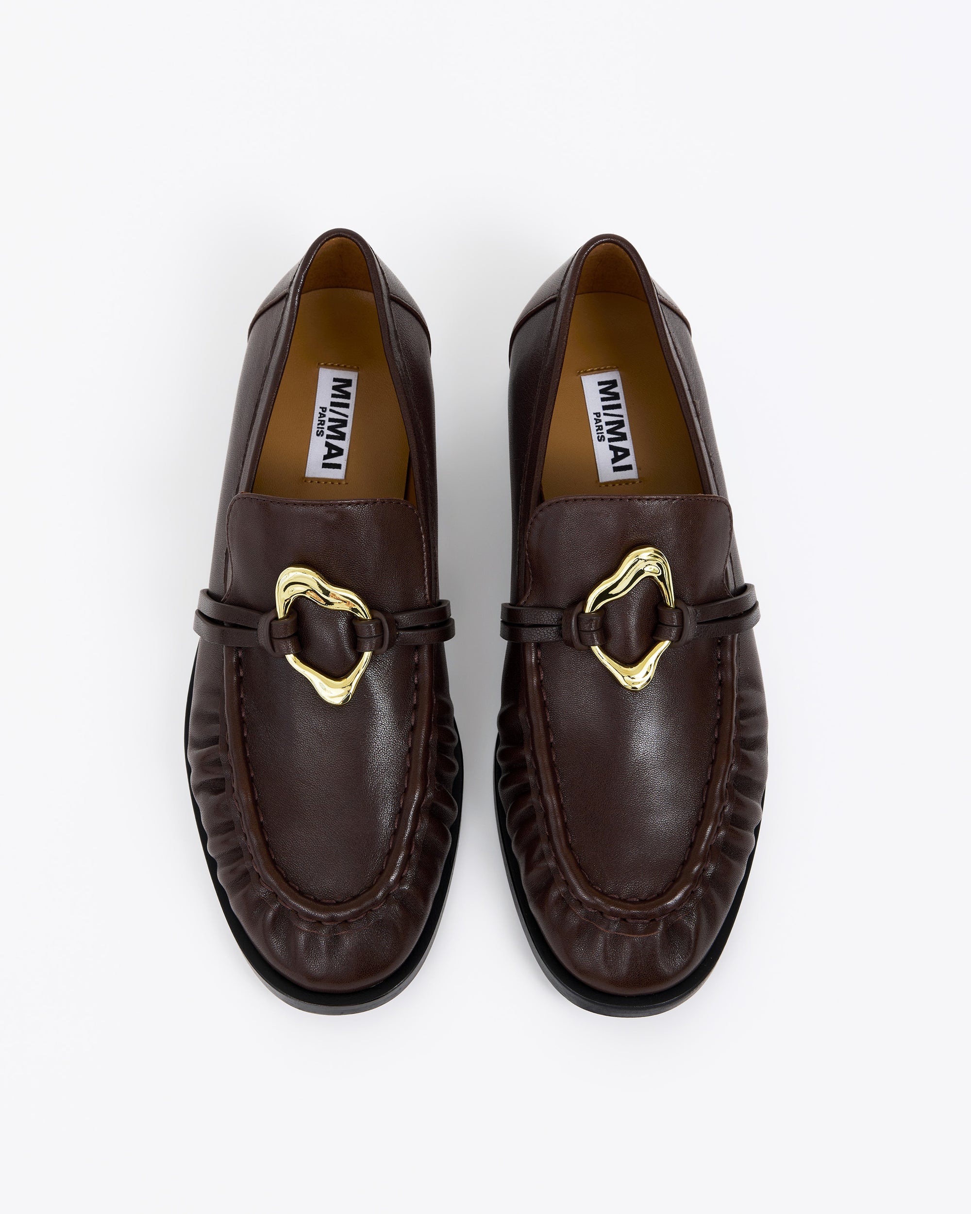 Mocassins plissé en cuir chocolat à ornement bijou doré Orso Chocolate Melt