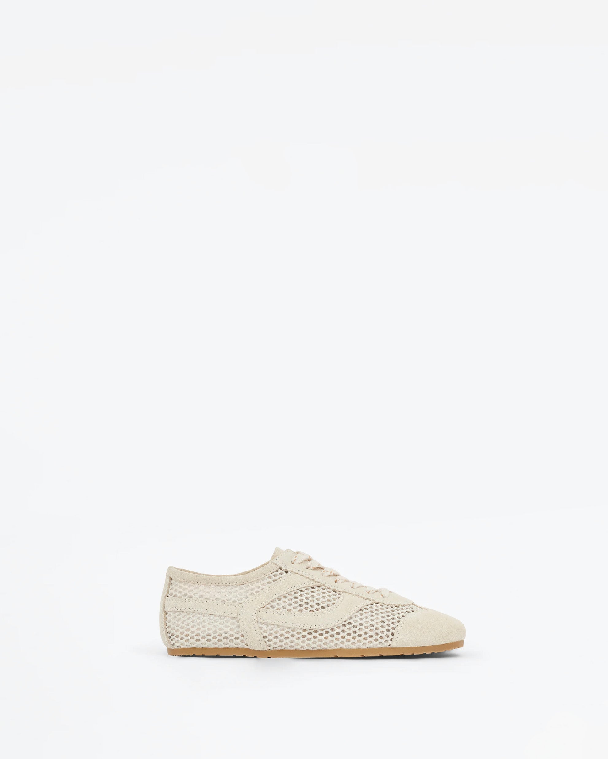 Baskets en daim blanc cassé et tissu résille Paola Mesh White