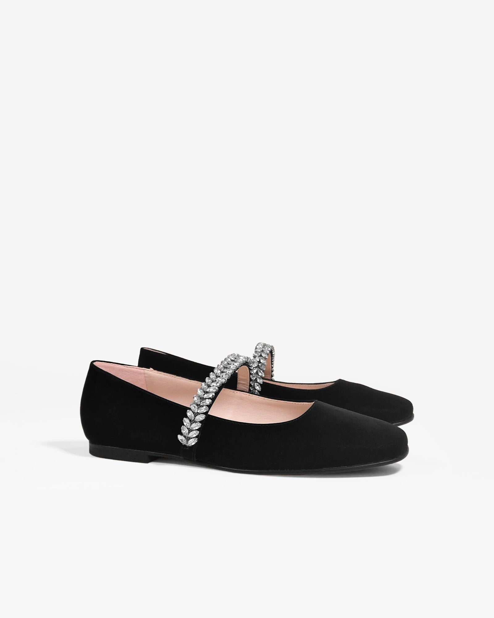 Patsy Black black leather ballerina flats with rhinestones – Mi-Mai Paris