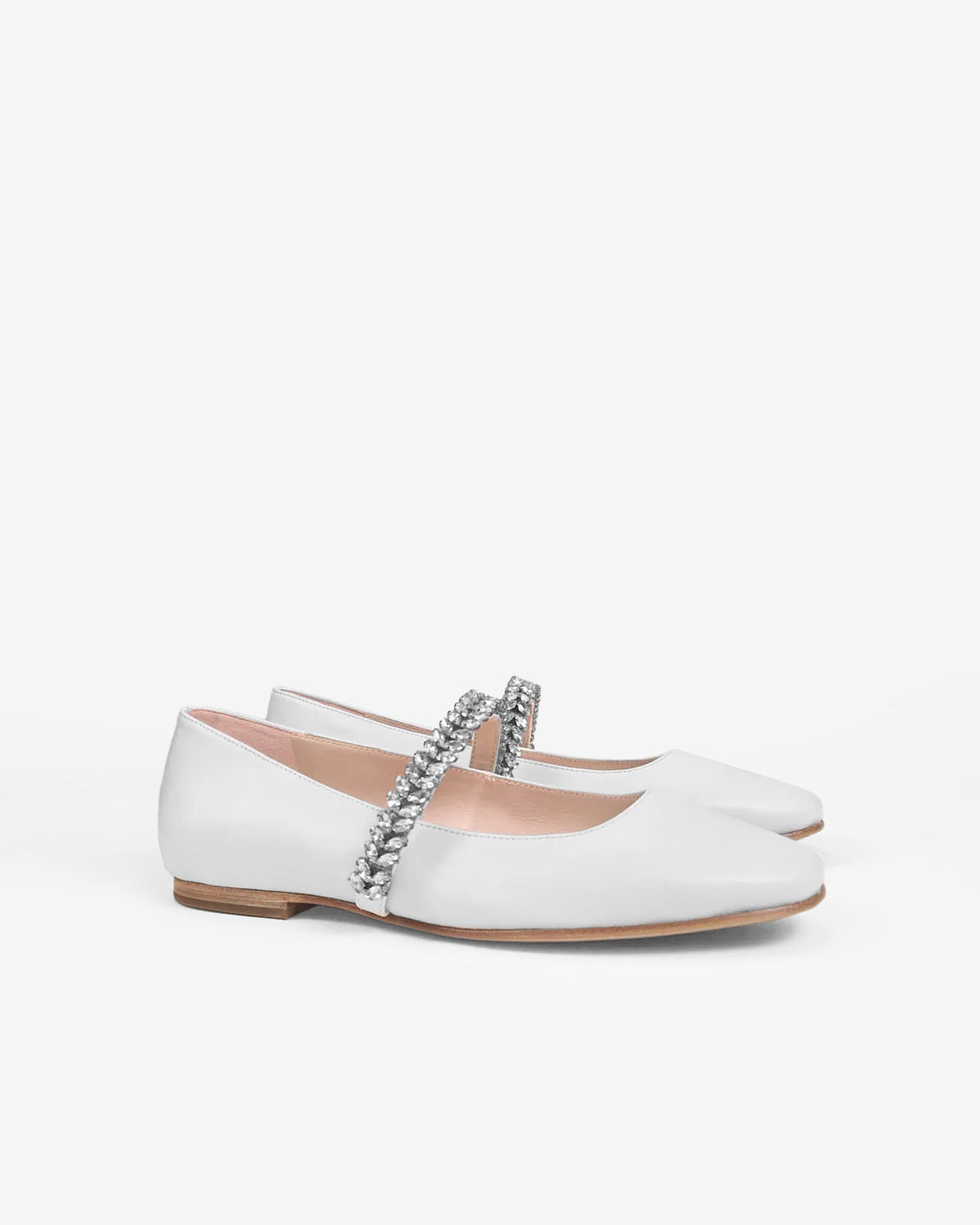 Patsy White white leather ballet flats with rhinestones