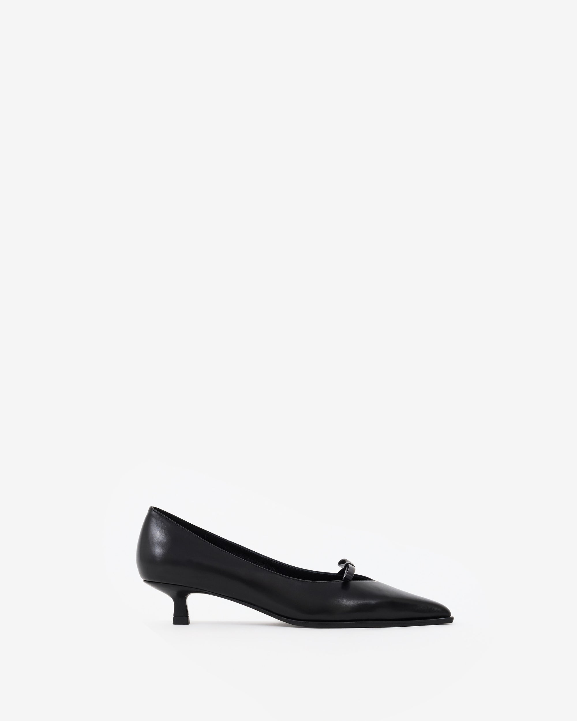 Escarpin à bout pointu, ornement nœud et petit talon bobine en cuir noir Preston Black