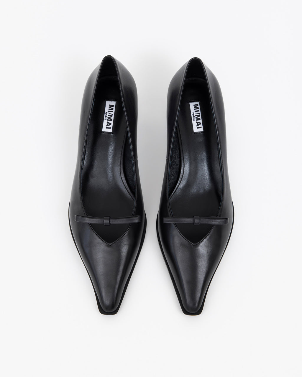 Escarpin à bout pointu, ornement nœud et petit talon bobine en cuir noir Preston Black