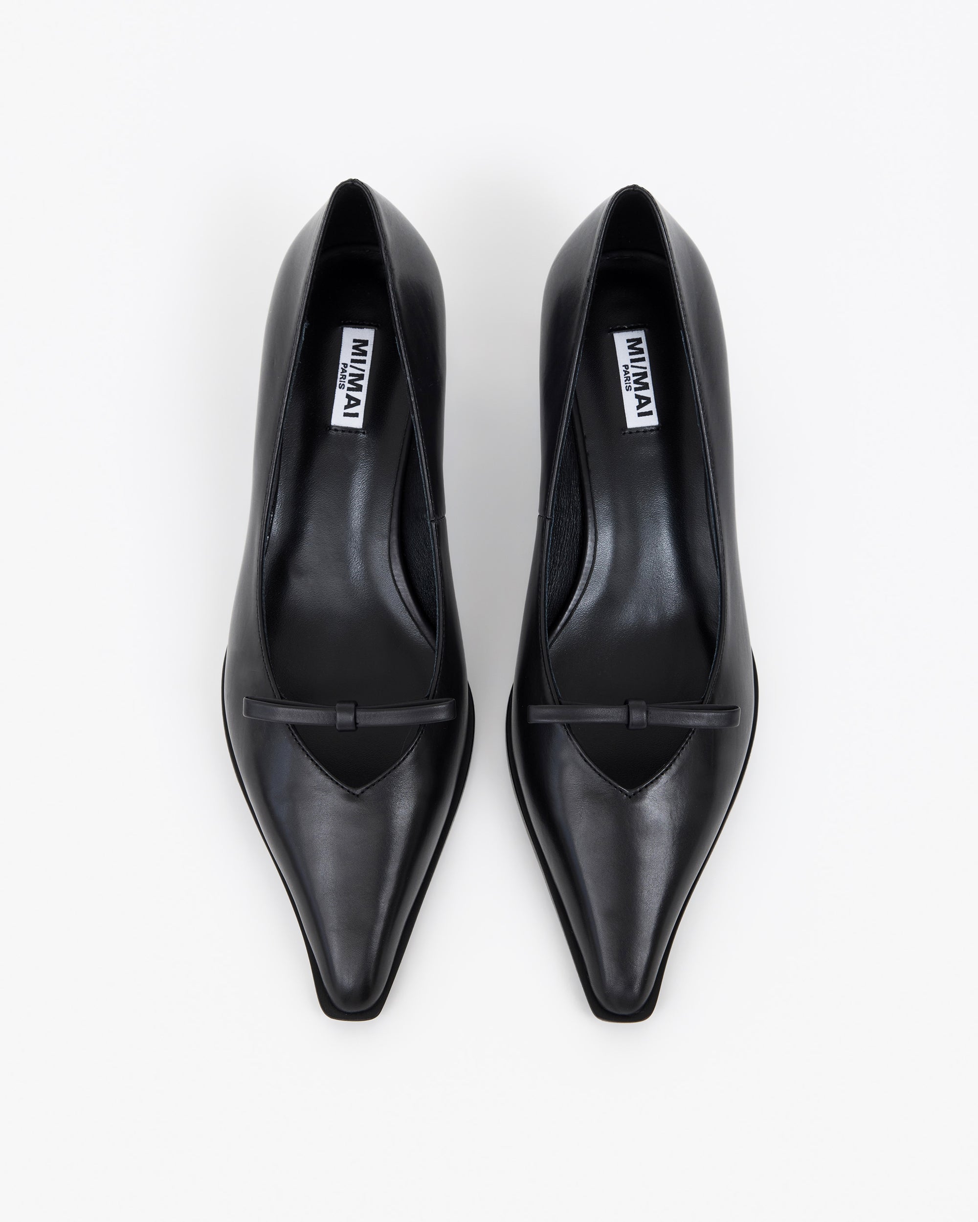 Escarpin à bout pointu, ornement nœud et petit talon bobine en cuir noir Preston Black