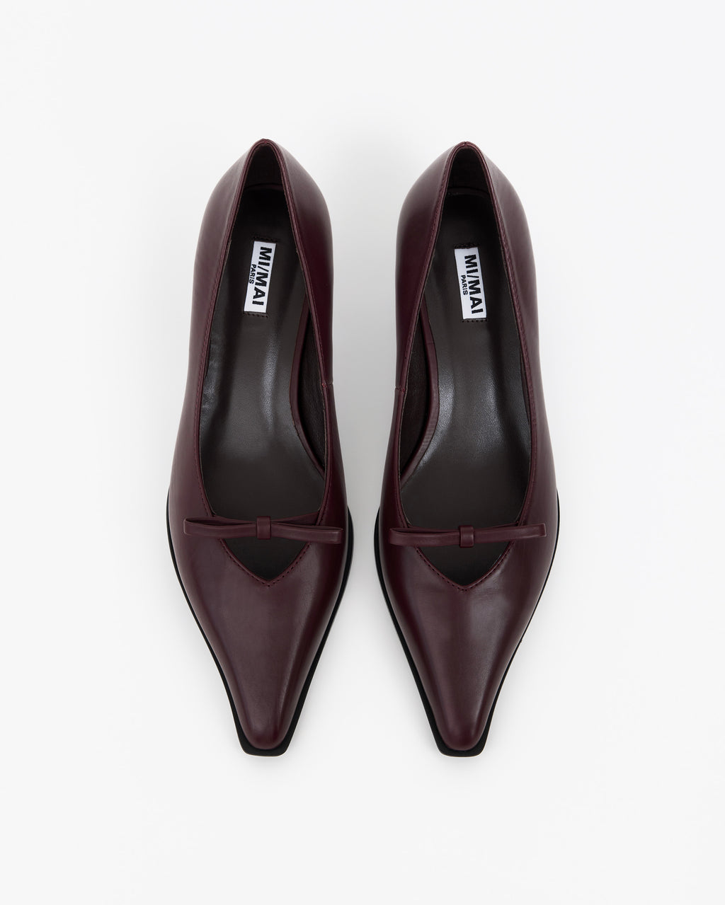 Escarpin à bout pointu, ornement nœud et petit talon bobine en cuir bordeaux Preston Burgundy
