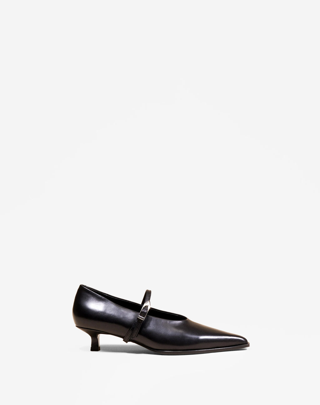 Escarpin à bout pointu, a bride et petit talon bobine en cuir noir Renzo Black