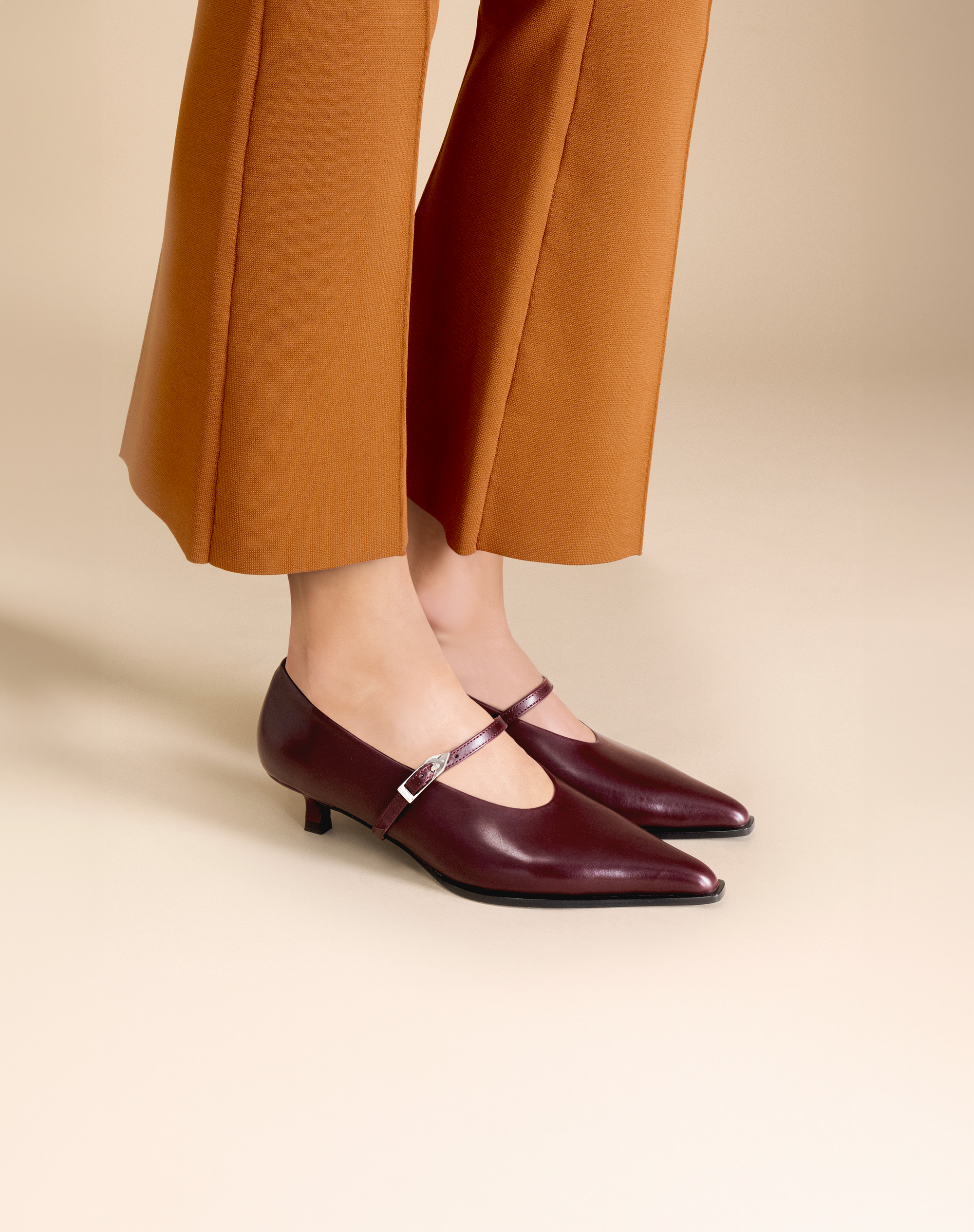 Escarpin à bout pointu et petit talon bobine en cuir burgundy Renzo Burgundy