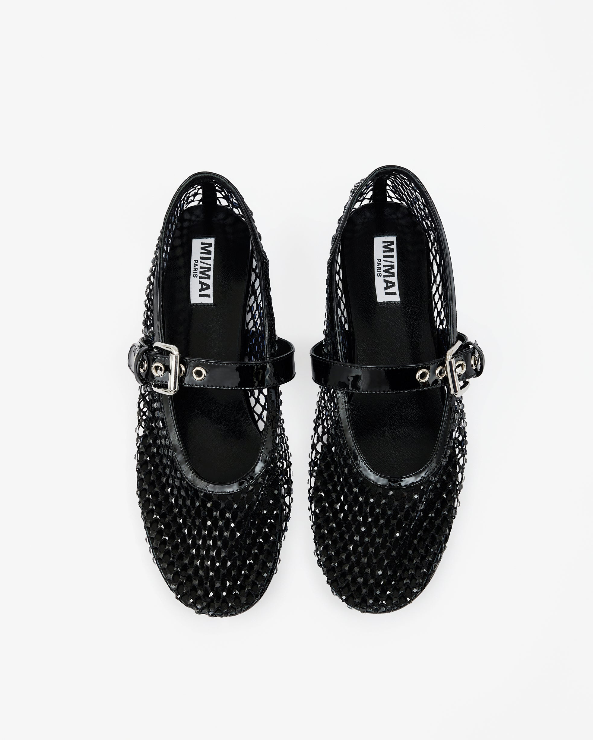 Ballerine à bride babies en résille noire et strass noirs Romy Black Crystals