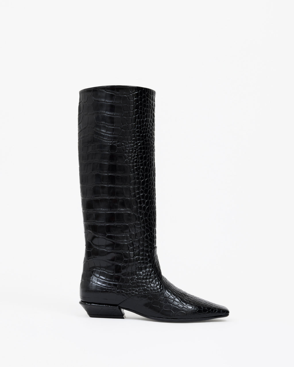 Bottes cavalières en cuir noir façon croco Sargent Black Croc