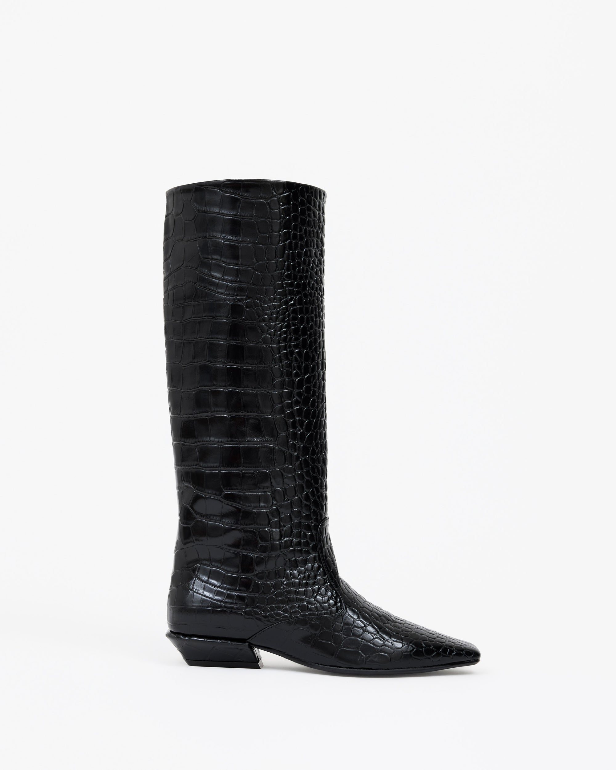 Bottes cavalières en cuir noir façon croco Sargent Black Croc
