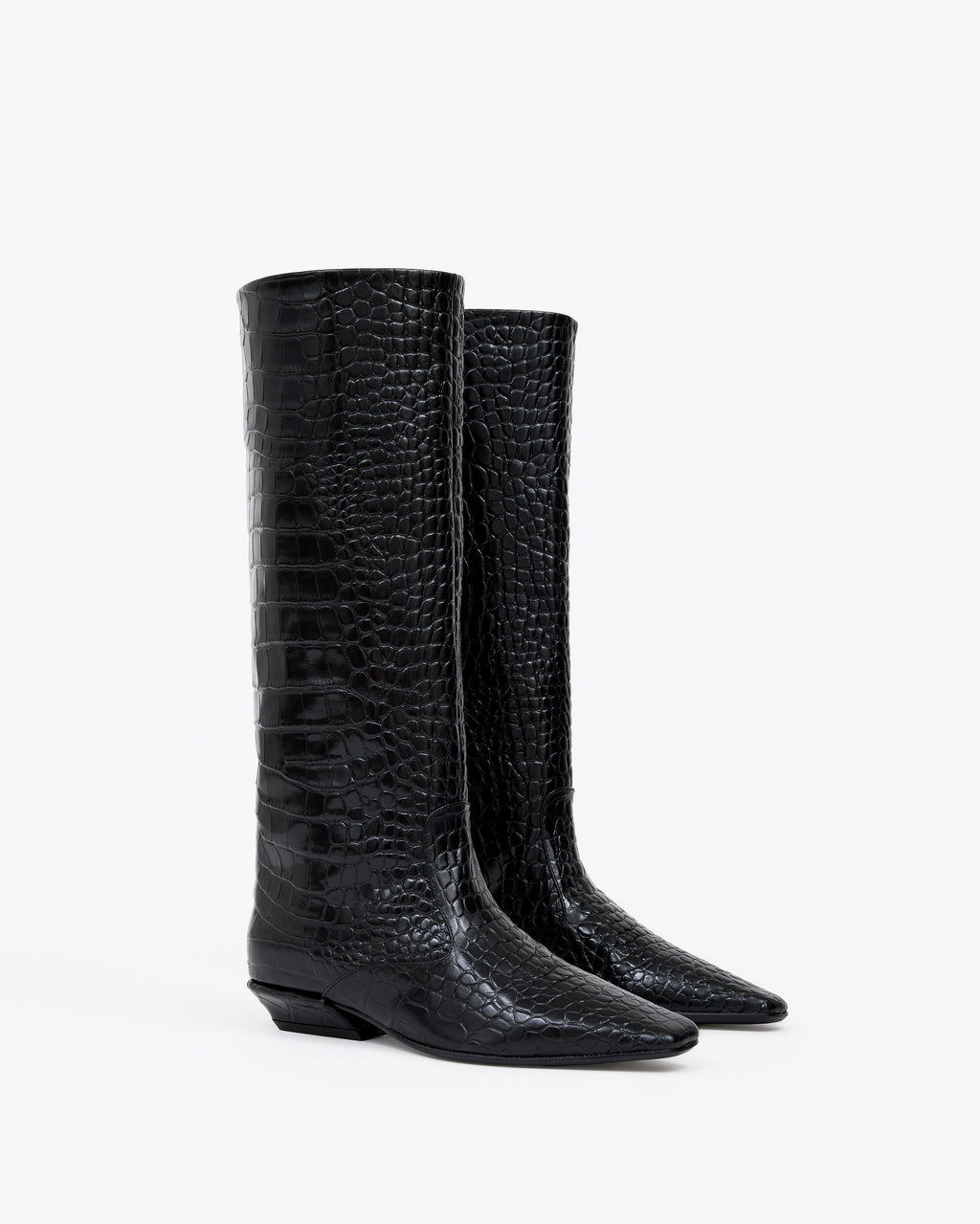 Bottes cavalières en cuir noir façon croco Sargent Black Croc