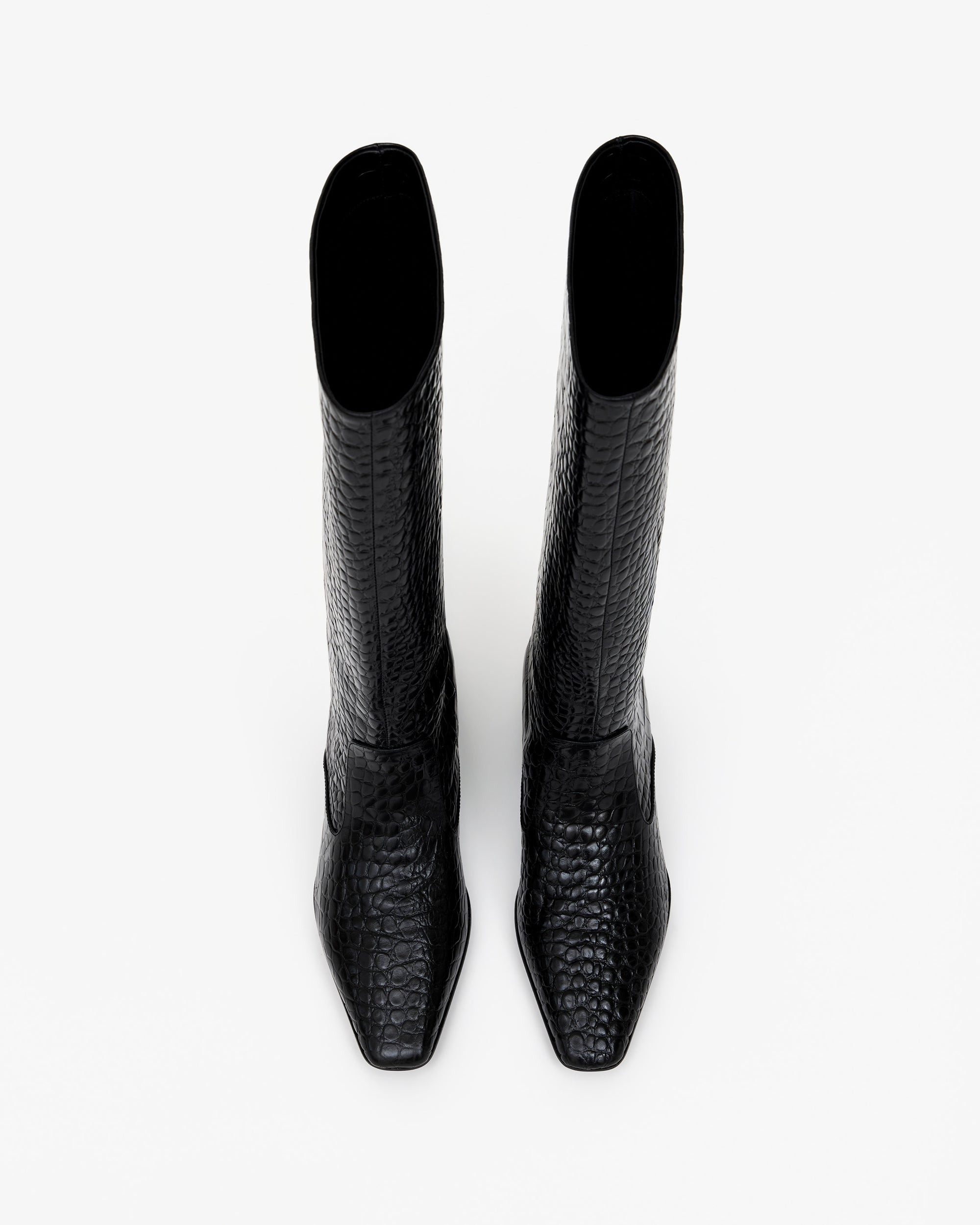 Bottes cavalières en cuir noir façon croco Sargent Black Croc