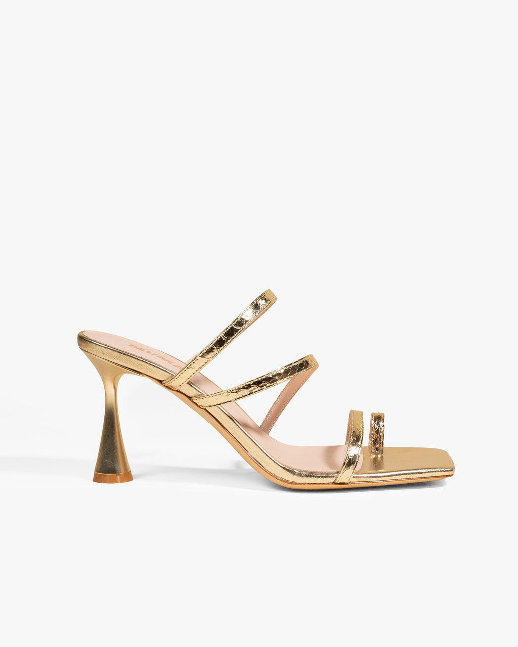 Sandale à bride et bout carré en cuir serpent doré Sorento Gold Snake