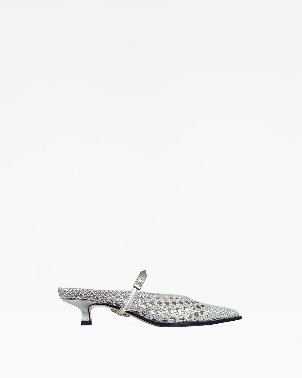 Escarpin à petit talon bobine en similicuir tressé argenté Suzanne Woven Silver