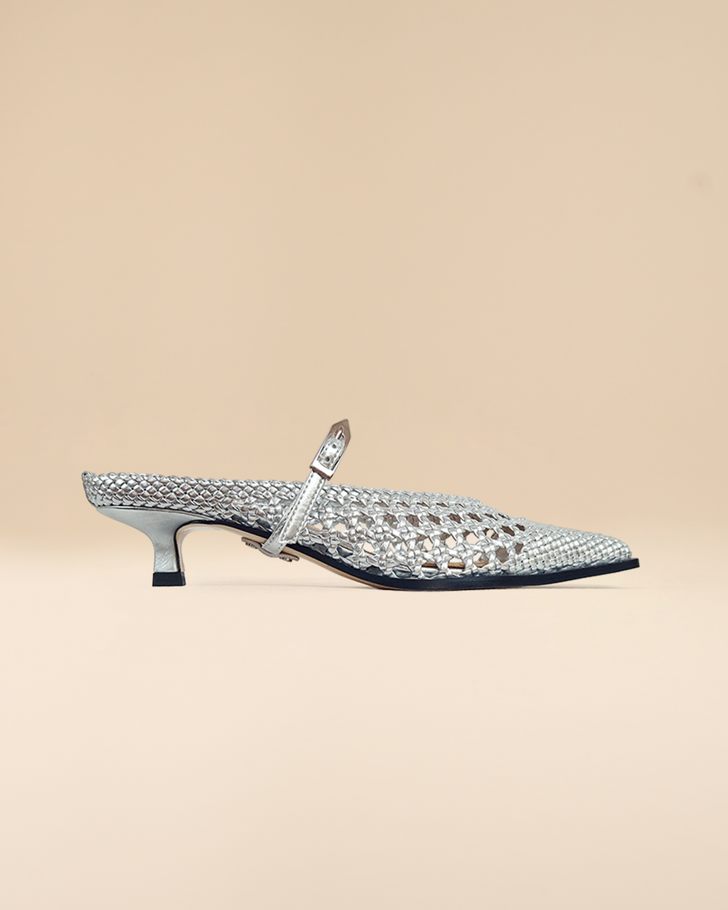 Escarpin à petit talon bobine en similicuir tressé argenté Suzanne Woven Silver