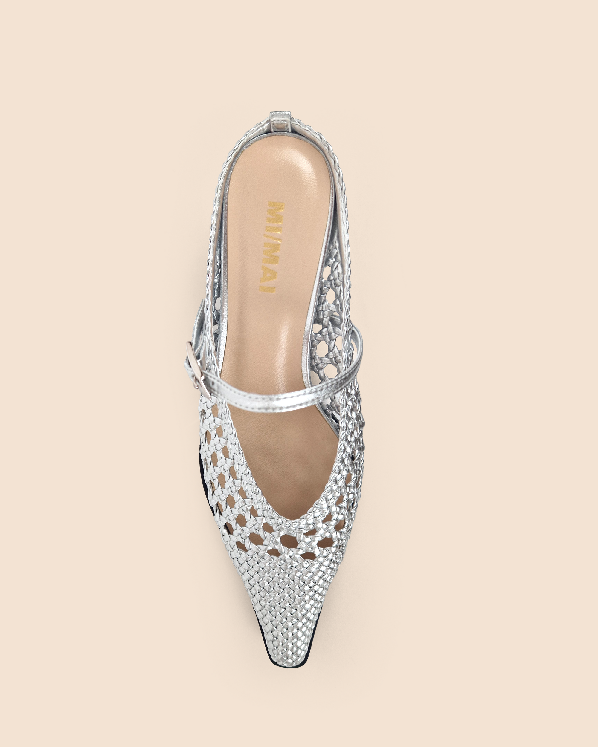 Escarpin à petit talon bobine en similicuir tressé argenté Suzanne Woven Silver