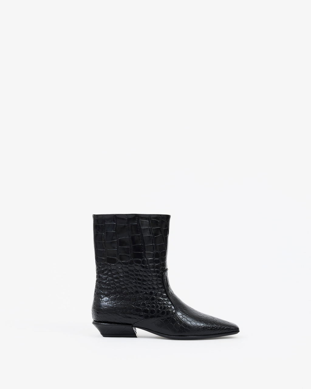 Bottines à petit talon en cuir noir façon croco Tamy Black Croc
