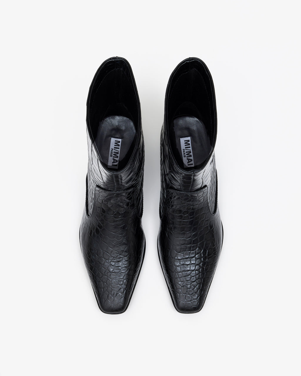 Bottines à petit talon en cuir noir façon croco Tamy Black Croc