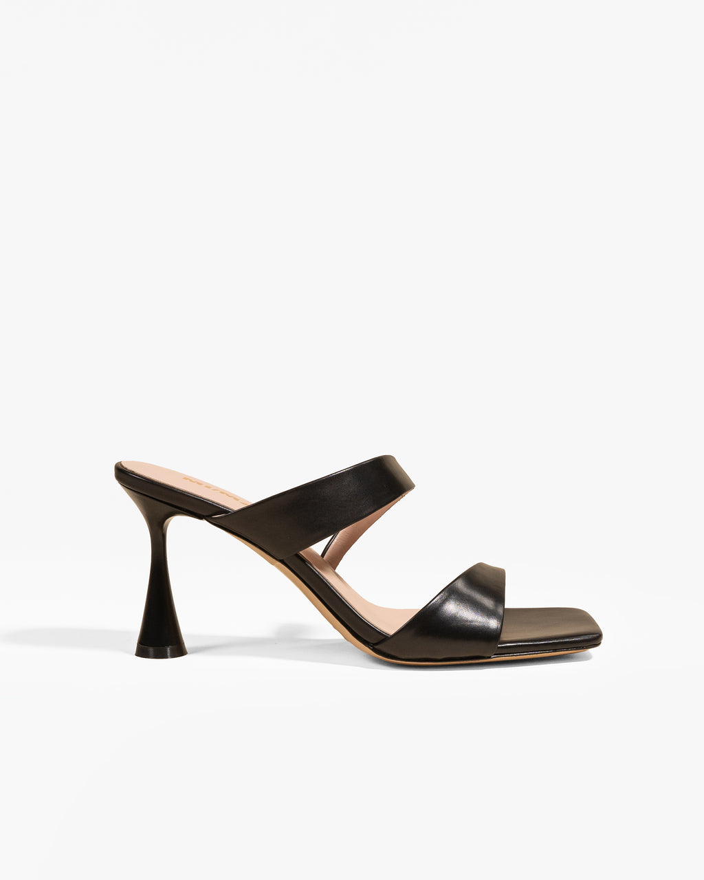Tara Black high-heeled, square-toe leather mule sandal