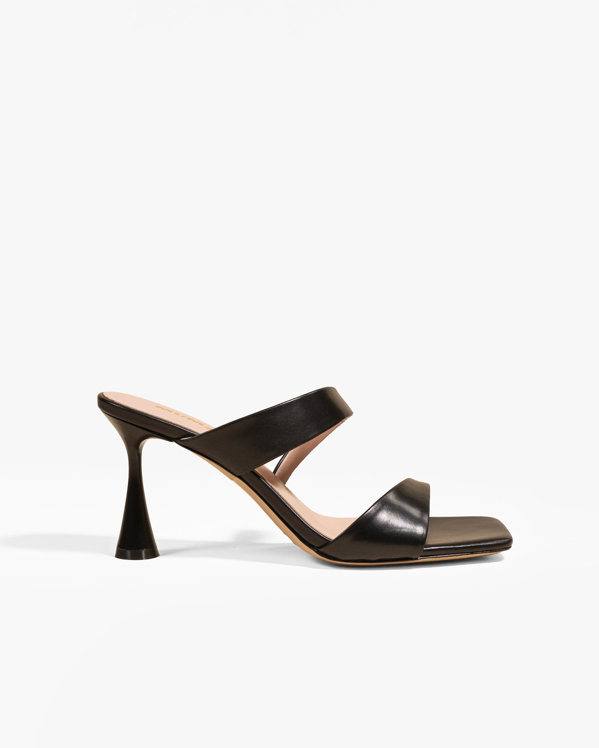 Tara Black high-heeled, square-toe leather mule sandal