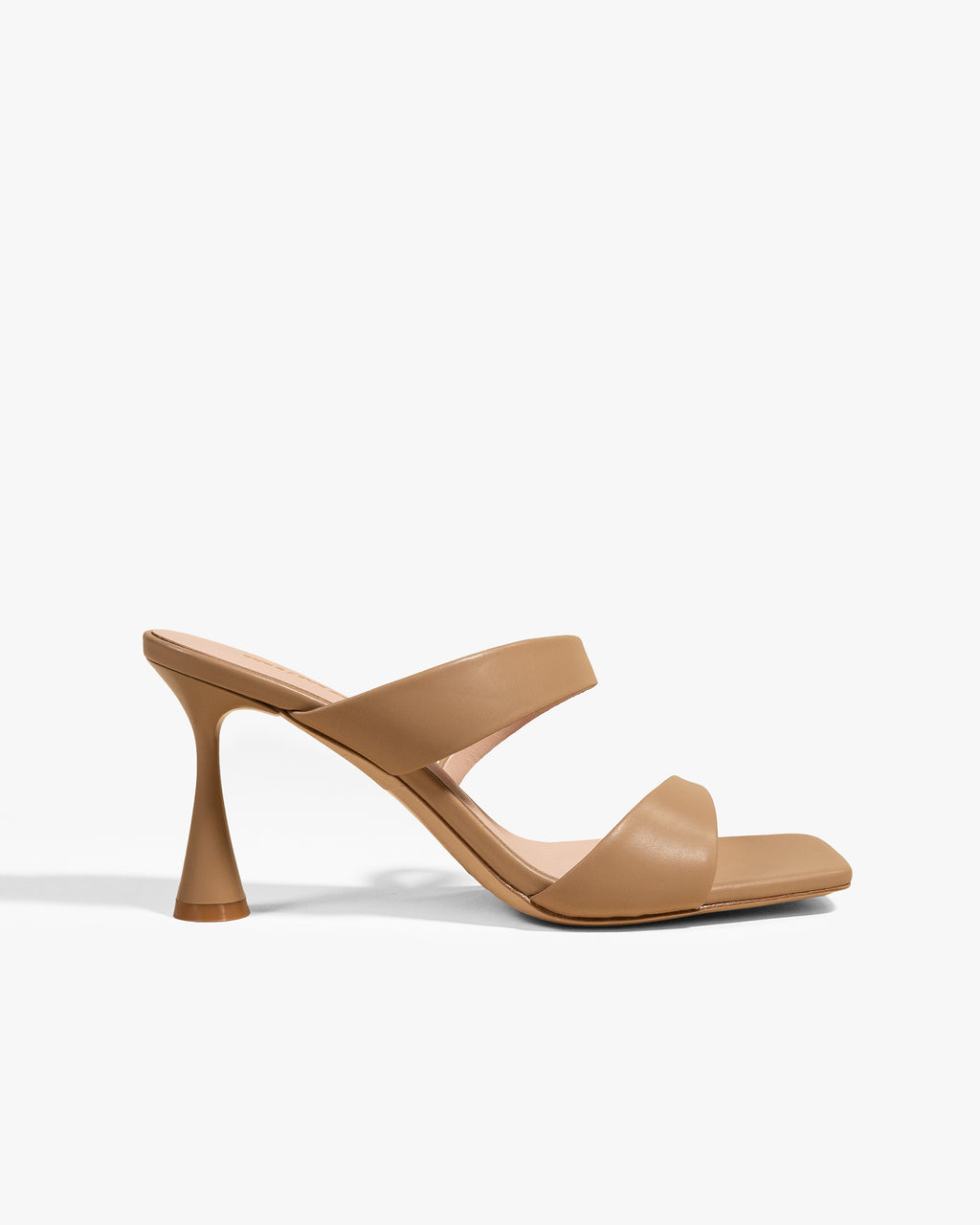 Sandale mule à talon haut et bout carré en cuir beige Tara Nude