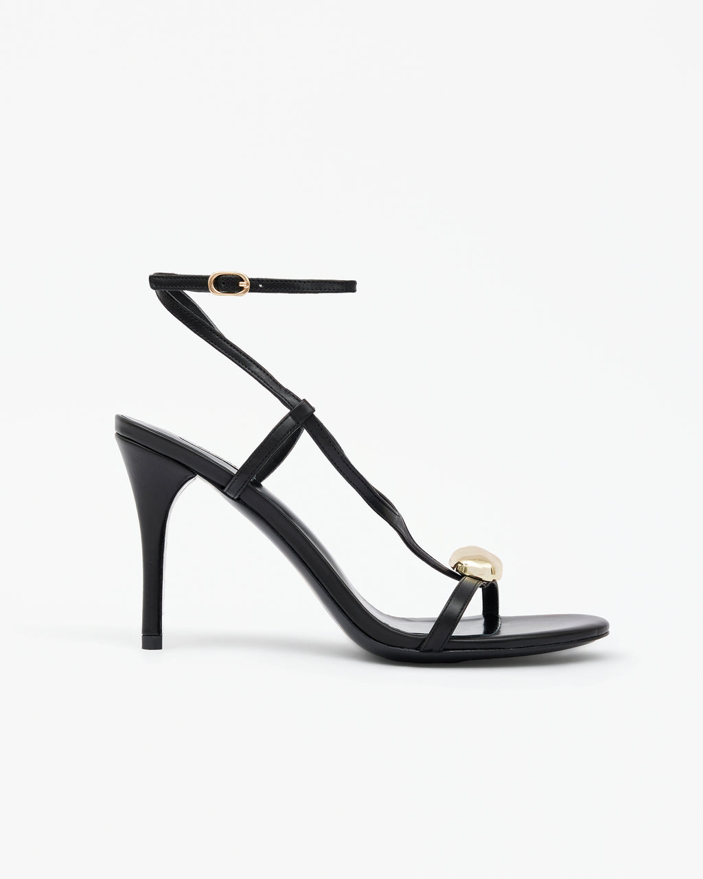 Isamu Chocolate Patent multi-strap mule with high heel and square toe in brown patent leather