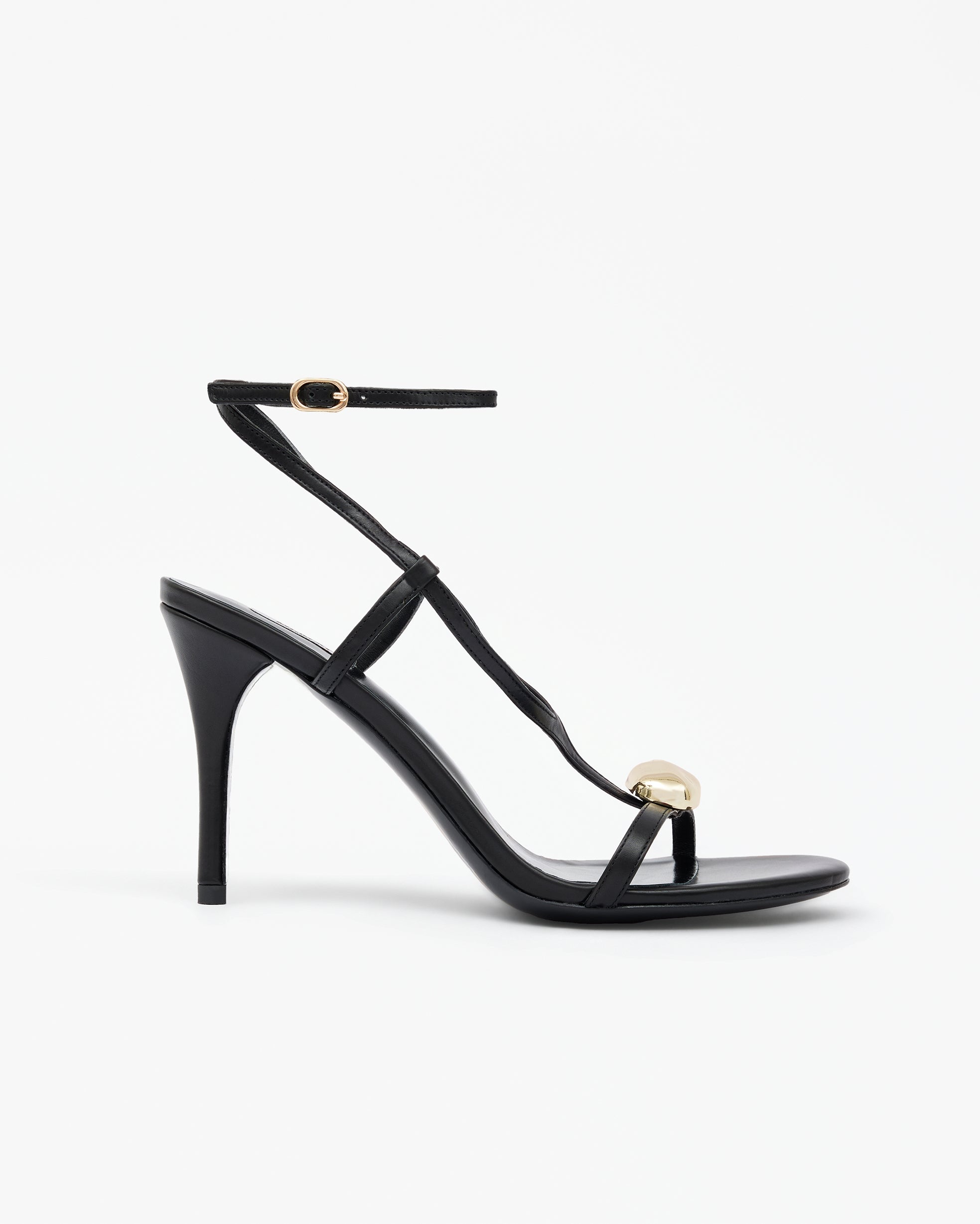 Isamu Chocolate Patent multi-strap mule with high heel and square toe in brown patent leather