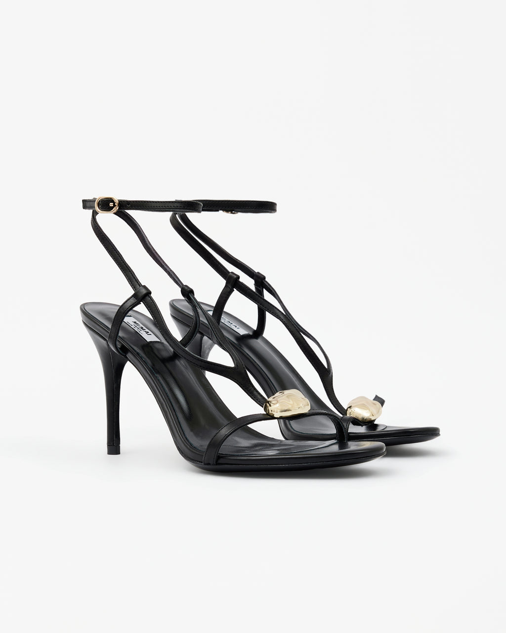 Isamu Chocolate Patent multi-strap mule with high heel and square toe in brown patent leather