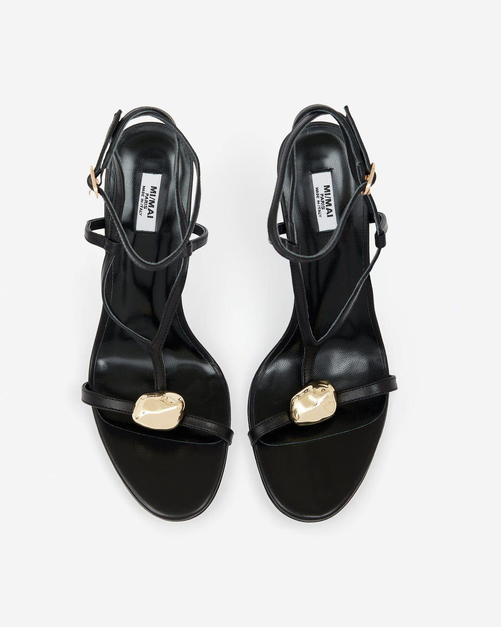 Isamu Chocolate Patent multi-strap mule with high heel and square toe in brown patent leather