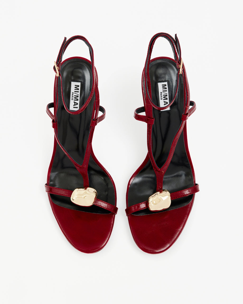 Sandale à talon haut en cuir rouge, bride cheville et bijou métal doré Terrence Red