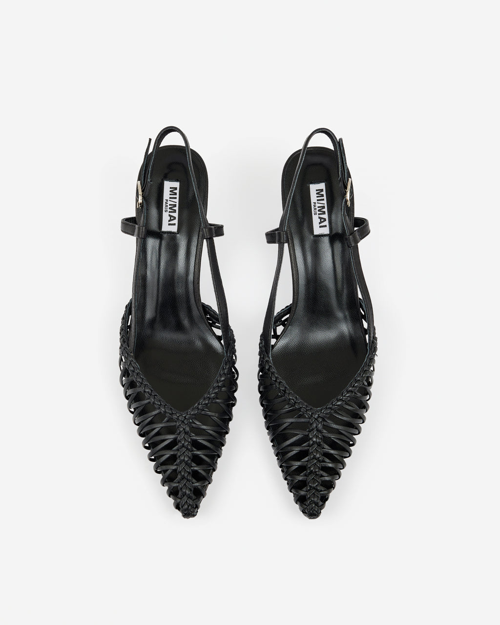 Renzo Black pointed-toe pump with ankle strap and small spool heel