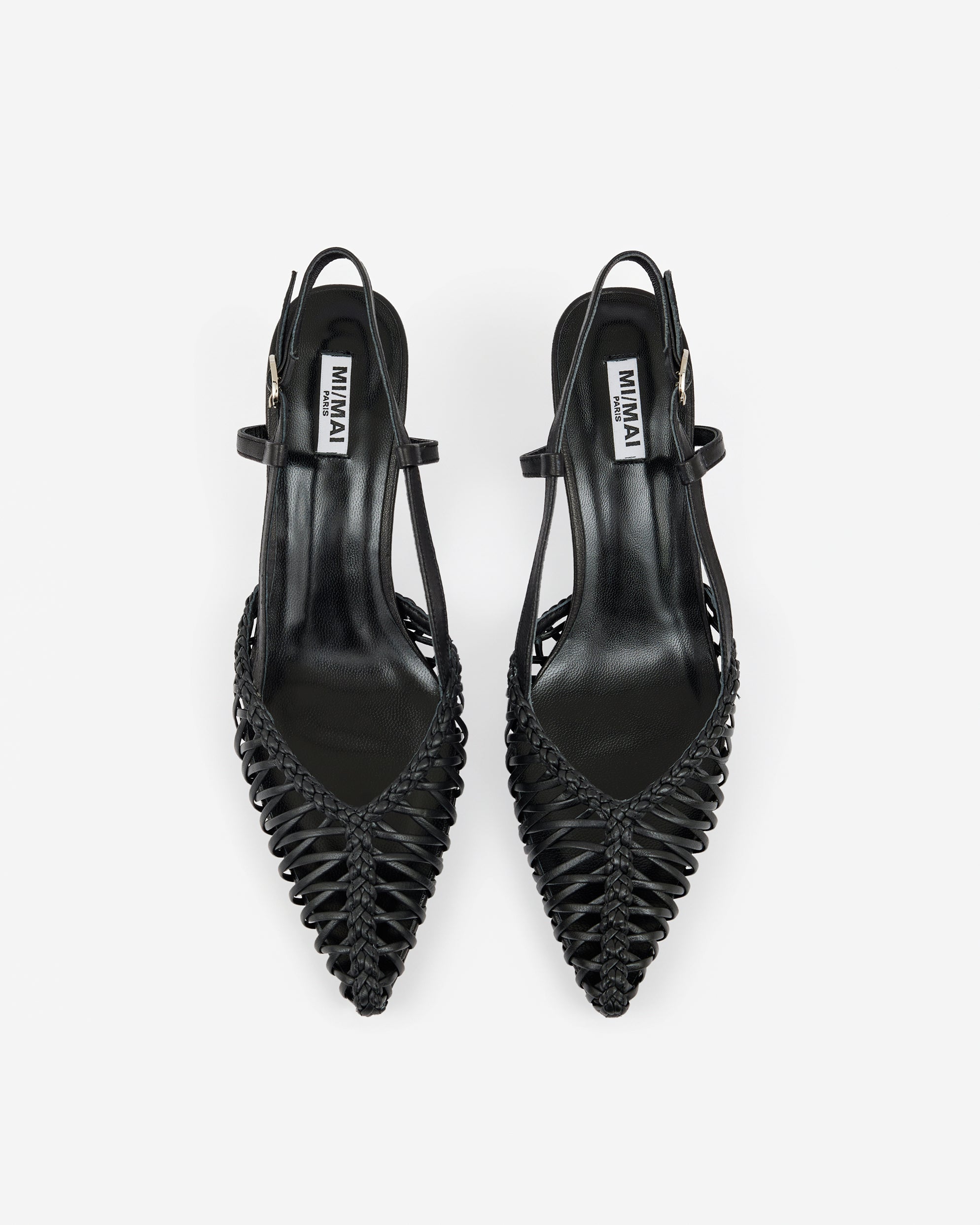 Renzo Black pointed-toe pump with ankle strap and small spool heel