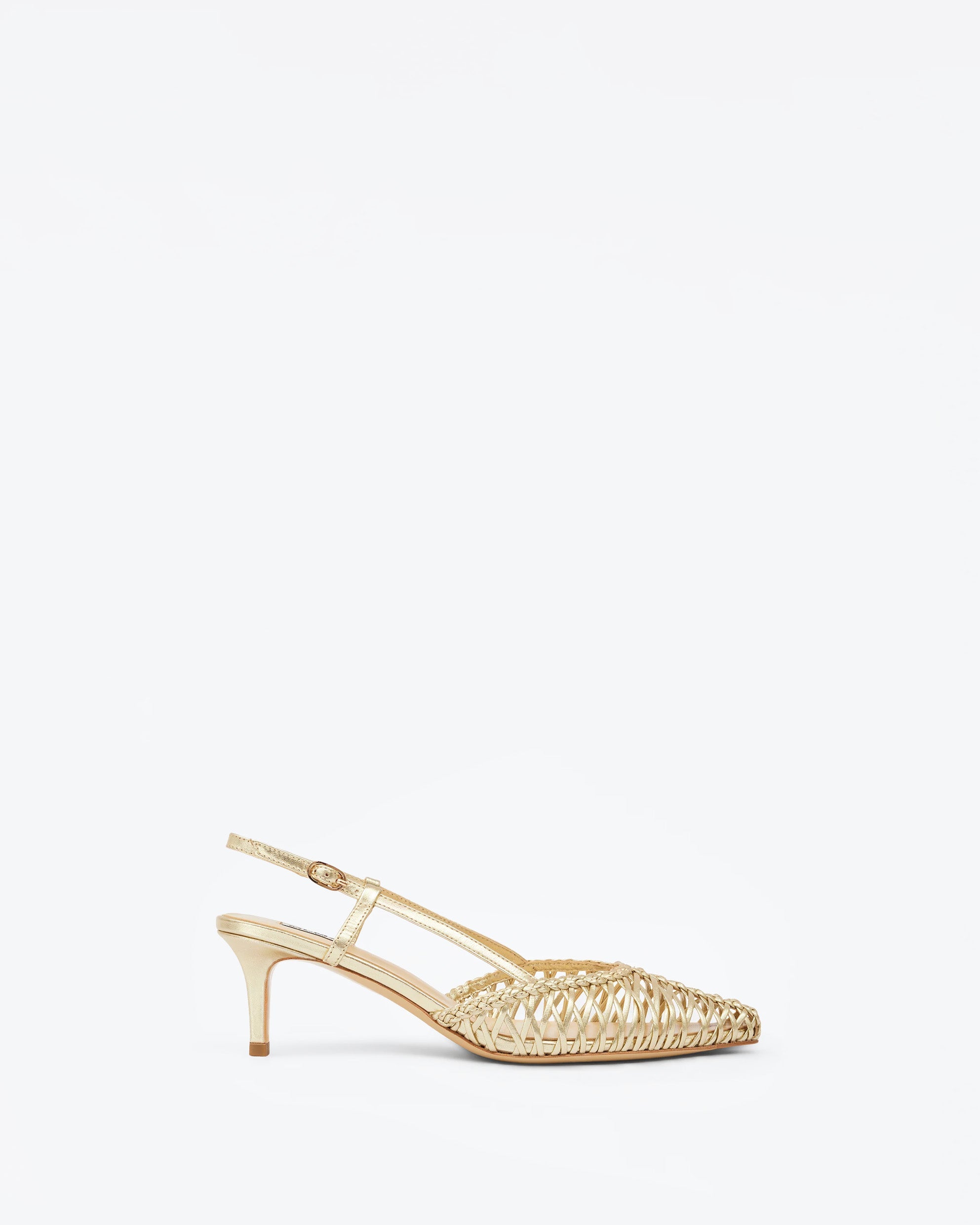 Escarpin sling-back à petit talon et cuir tressé doré Tessa Gold