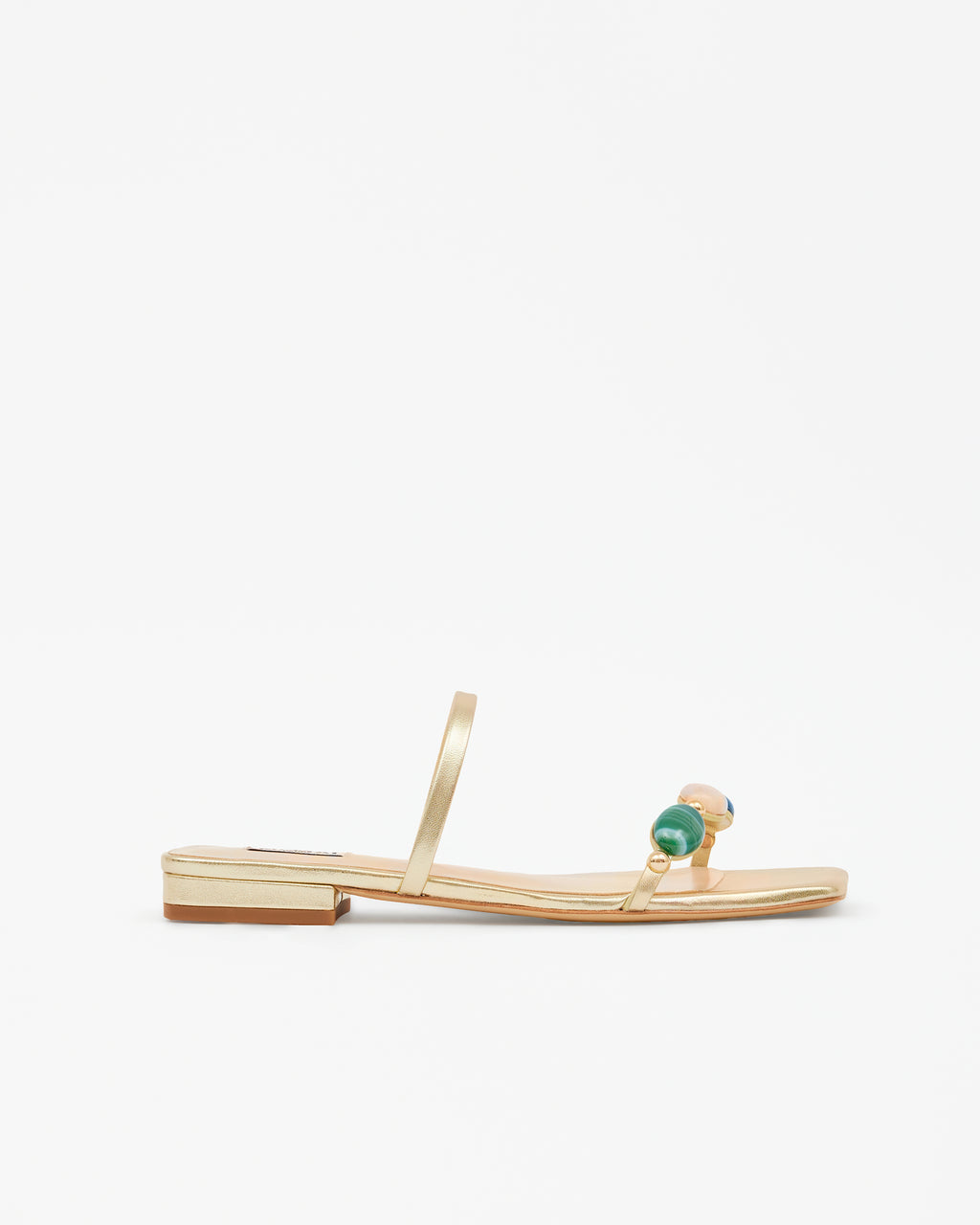 Nu-pied en cuir doré à fines brides et pierres multicolores Thetis Gold