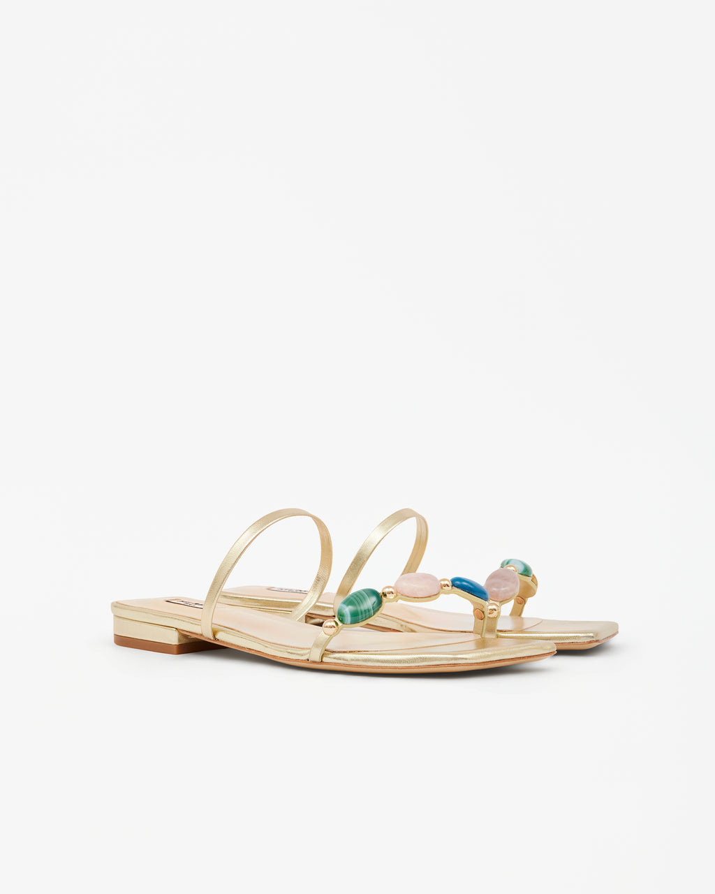Nu-pied en cuir doré à fines brides et pierres multicolores Thetis Gold