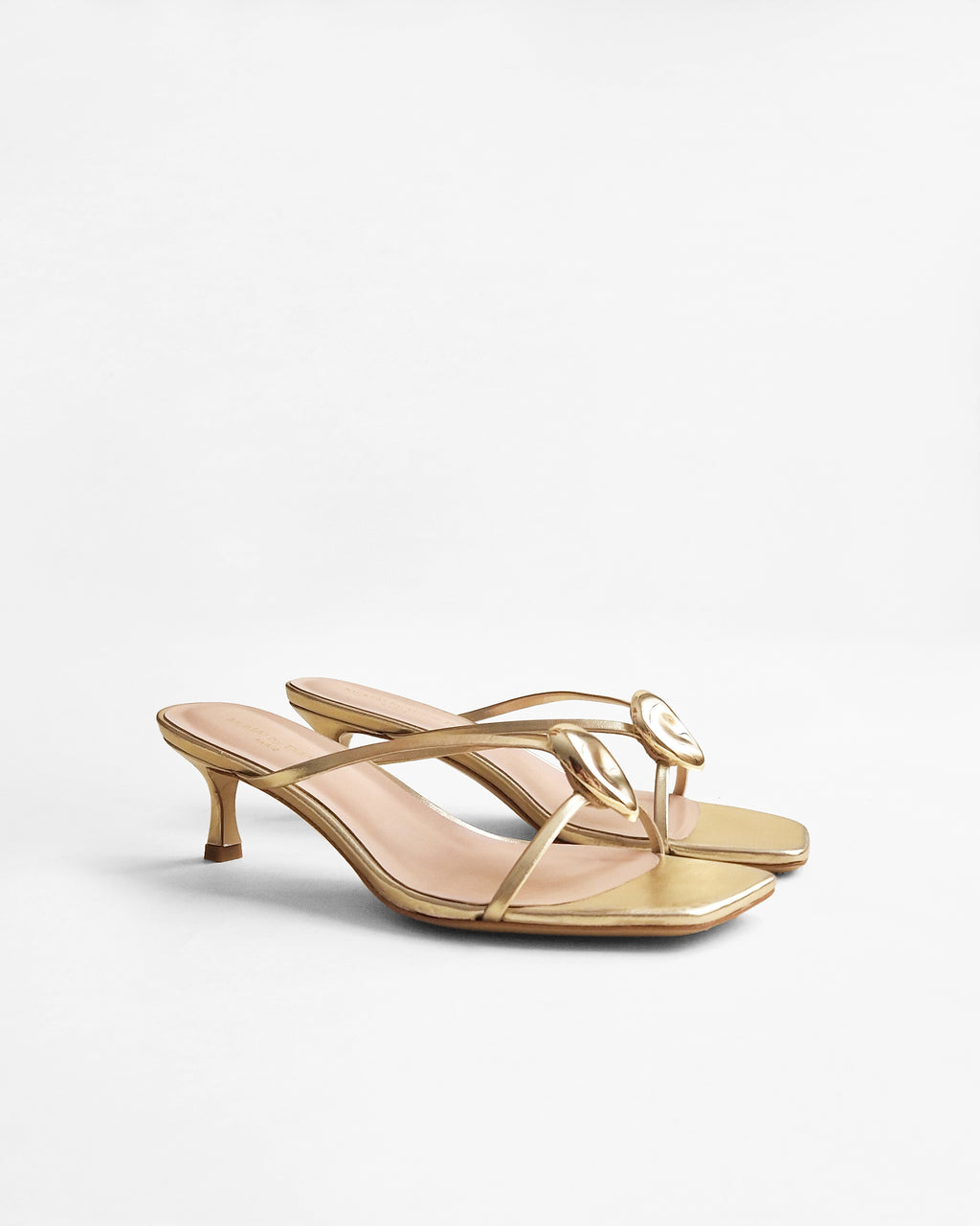 Mules à brides en cuir doré et accessoires interchangeables Lagos Gold