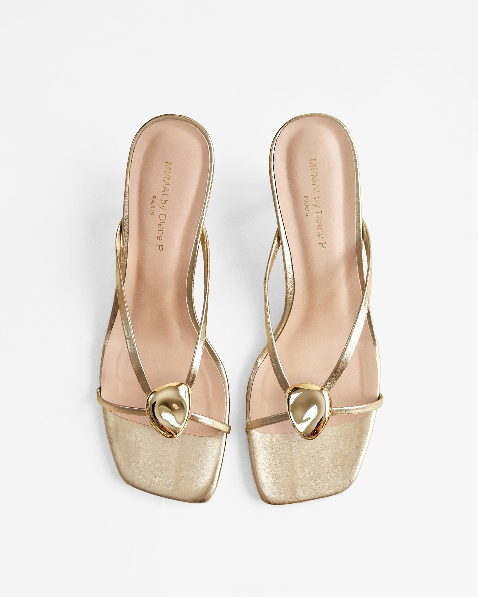 Mules à brides en cuir doré et accessoires interchangeables Lagos Gold