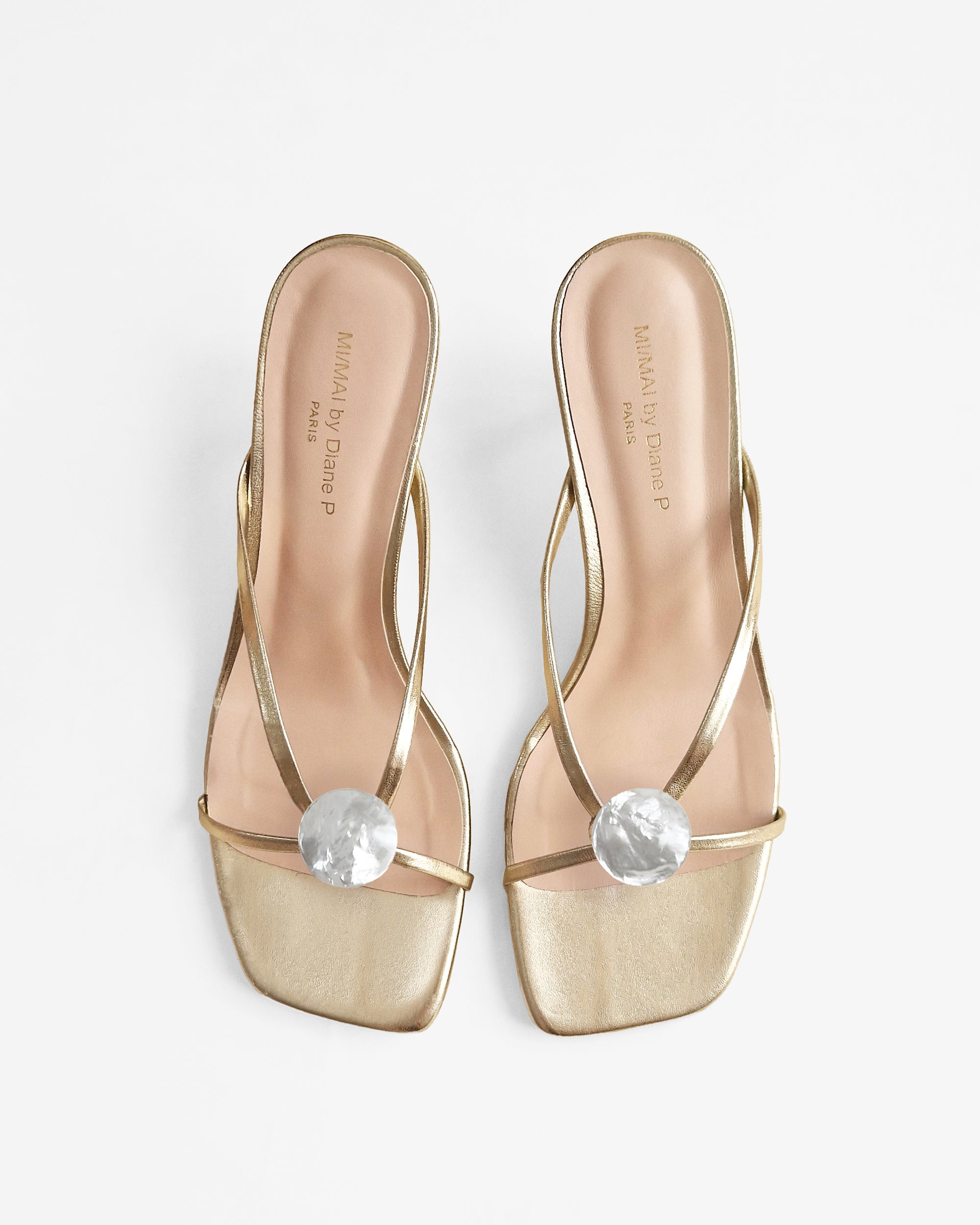 Mules à brides en cuir doré et accessoires interchangeables Lagos Gold